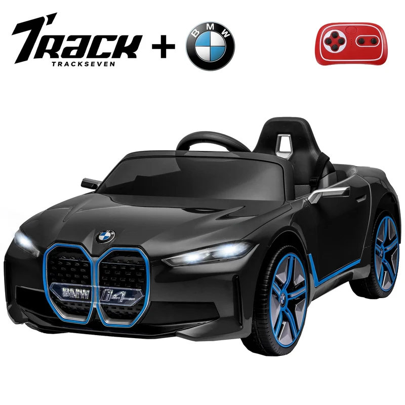 Track 7 Kids Ride on Car, 12V Licensed BMW i4 12V Electric Car with Remote Control, MP3, Age 3+, Black