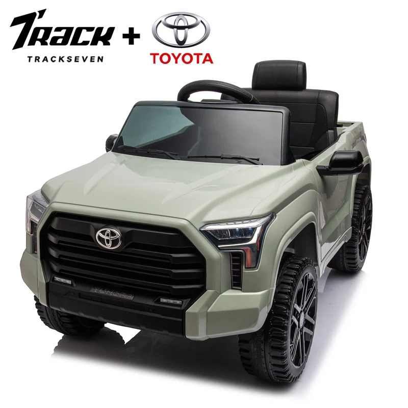 Track 7 Kids Ride on Car, 12V Licensed Toyota Tundra Pickup Electric Car with Remote Control, Music, LED Lights, Toyota Electric Vehicle Toy, Green