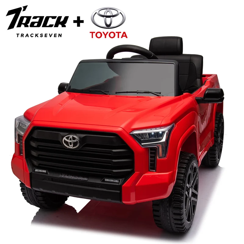 Track 7 Kids Ride on Car, 12V Licensed Toyota Tundra Pickup Electric Car with Remote Control, Music, LED Lights, Toyota Electric Vehicle Toy, Red