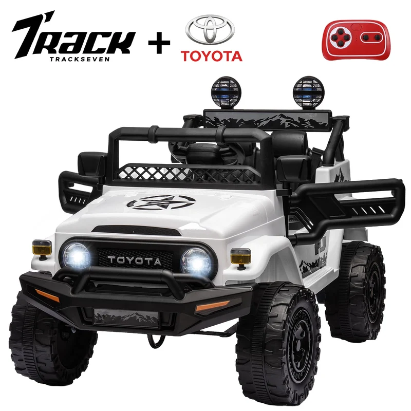 Track 7 Kids Ride on Truck, 12V Licensed Toyota FJ Cruiser Electric Car for Kids Age 3+, Ride on Car w/Remote Control, Power Display, Music, White