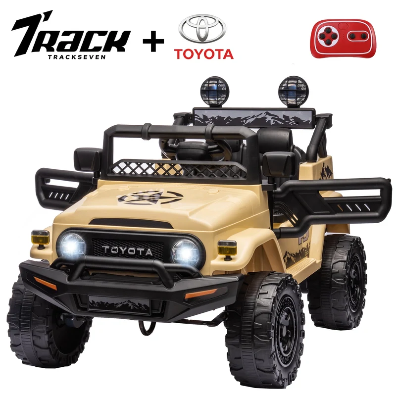 Track 7 Kids Ride on Truck, 12V Licensed Toyota FJ Cruiser Electric Car for Kids Age 3+, Ride on Car w/Remote Control, Power Display, Music, Khaki