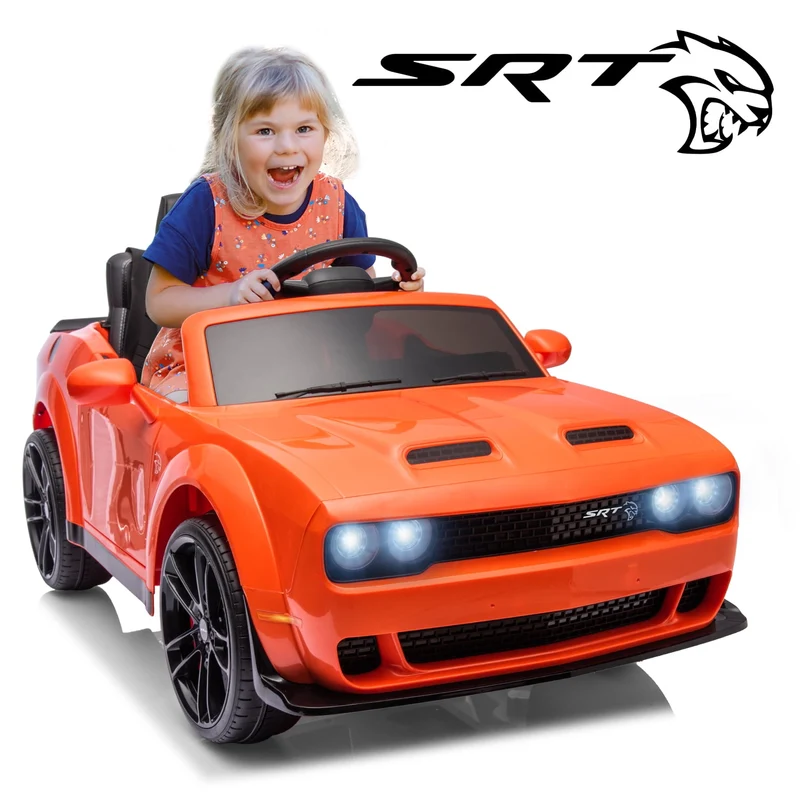 Track 7 Kids Ride on Car, Licensed Dodge Challenger SRT 12V Electric Car for Kids Age 3+, Remote Control, Music