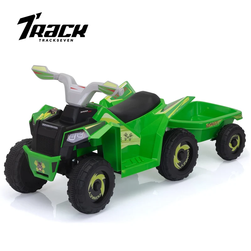 Track 7 Kids Ride on ATV with Trailer, 4 Wheeler Electric Quad Vehicle, Ride on Car with Music, Horn, Power Display, Kids Electric ATV, Blue