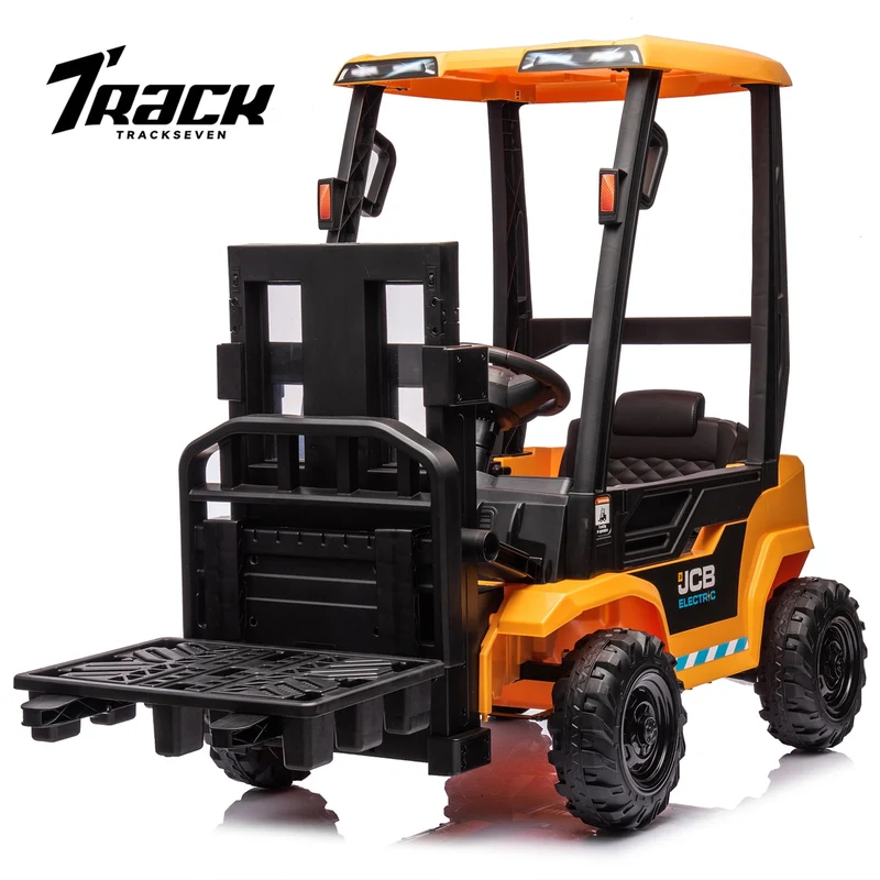 Track 7 Kids Ride on Car, 12V Electric Forklift Truck with Ceiling, Warehouse Construction Truck, Remote Control, Music, Electric Car for Boys Girls Age 3+