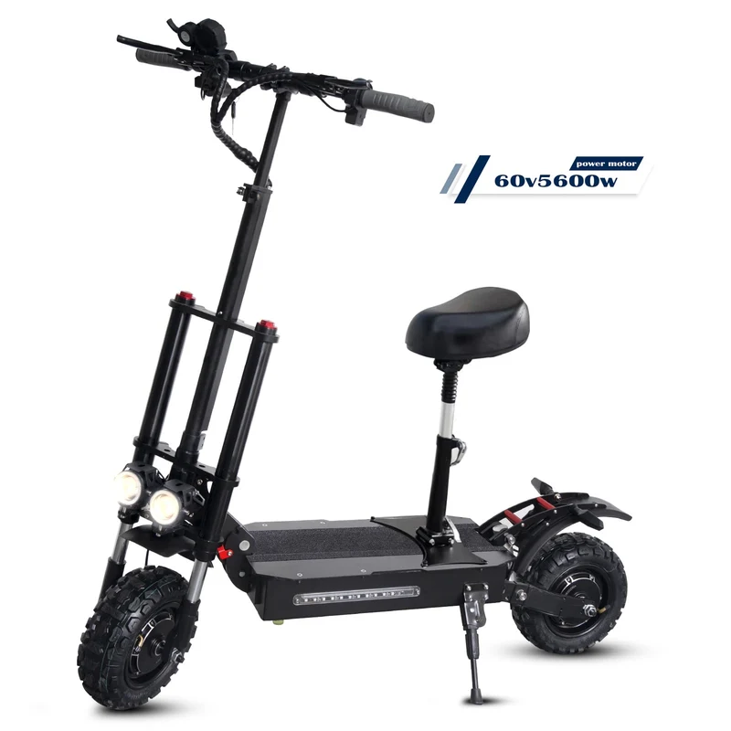 LISUEYNE Electric Scooter with Seat, Max Speed 50MPH, 50 Mile Long Range, 60V 5600W Dual Drive, 11" Tires off Road Adult Electric Scooter, LCD Display, Folding Kick Scooter