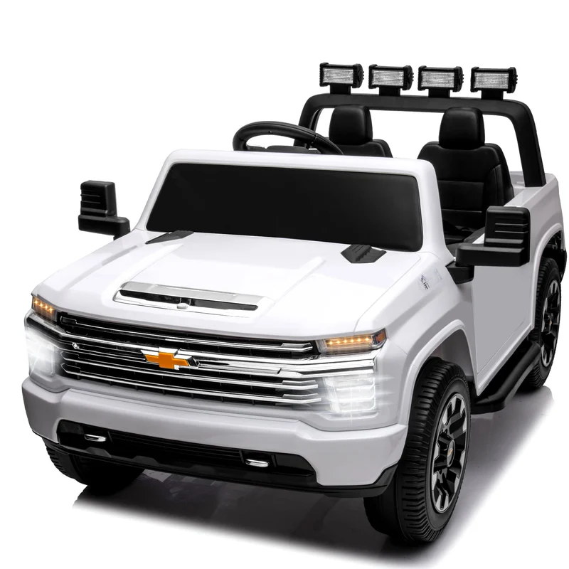 LISUEYNE 24V Ride on Car, Licensed Silverado HD 2 Seater Electric Car for Boys Girls Age 3+, 24V Ride on Truck with Remote Control, Music, ABC, Max Speed 4.7mph, White