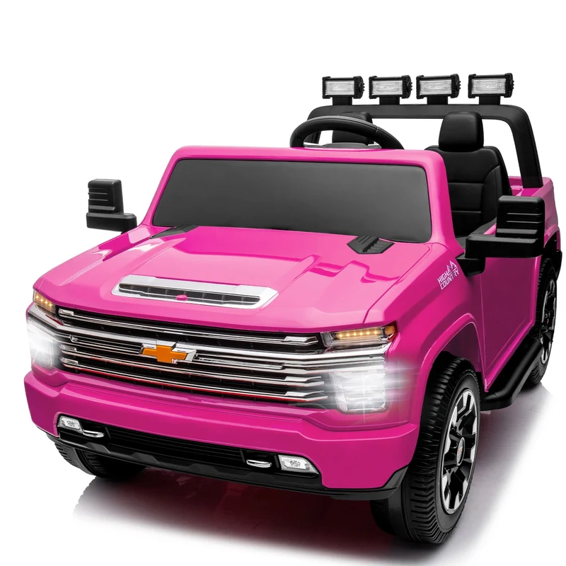 LISUEYNE 24 V Ride on Car, Licensed Silverado HD 2 Seater Electric Car for Boys Girls Age 3+, 24 V Ride on Truck with Remote Control, Music, ABC, Pink