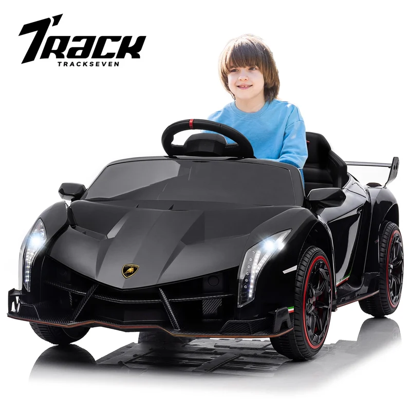Track Seven 12V Kids Ride on Car, Licensed Lamborghini Veneno Electric Car with Remote Control, Music, Age 3+, Black