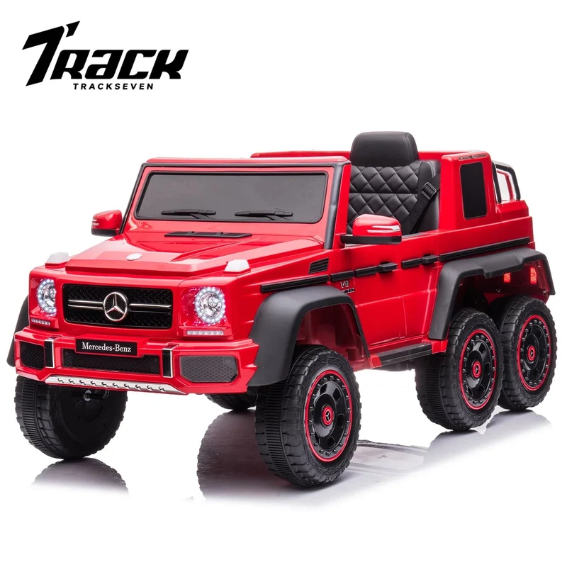 Track Seven 24V Ride on Car, Licensed Mercedes Benz G63 24V Electric Car with Remote Control, Music, Bluetooth, Leather Seat, 6 Wheels Kids Ride on Truck, Red