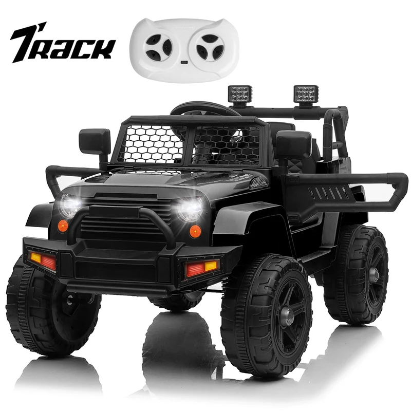 Track Seven Kids Ride on Truck, 12V Electric Car for Boys Girls Age 3+, Music, Ride on Car with Remote Control, Black