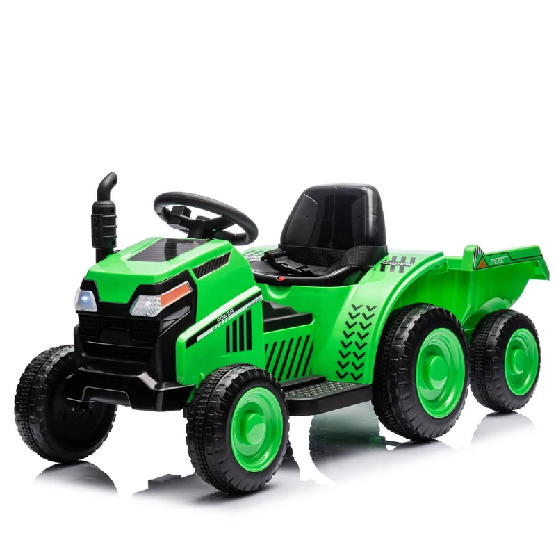 SUSIELADY 12V Kids Ride on Tractor, Electric Tractor Black Knight, Removable Storage Tug, Removable Storage Tug, LED Light, Music, MP3, Power Display, for Boys Girls Aged 3+