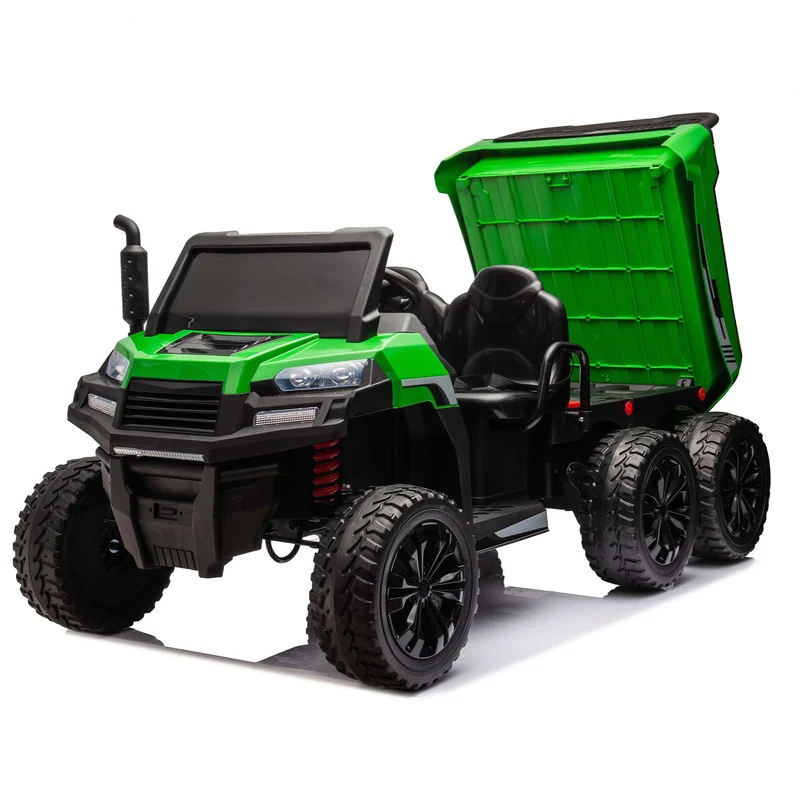 SUSIELADY 24V Kids Ride on Car, 2-Seater Ride On Truck with Dump Bed, 4WD UTV with 6 Wheels, with Remote Control, Music, Shift Lever