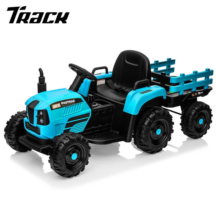 Track 7 24V Ride on Tractor, 400W Electric Tractor with Detachable Trailer, Remote Control, USB, MP3, Power Display, LED Lights, Max Speed 4.97 mph, 24V Electric Car for Boys Girls Age 3+, Blue