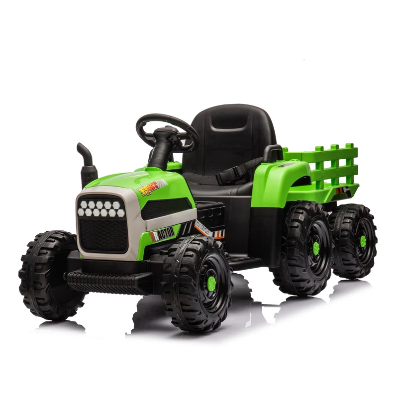 SUSIELADY 12V Kids Ride On Tractor with Trailer, Electric Car with Remote Control, 3 speed adjustable, Bluetooth, MP3, LED Lights, 3-Gear-Shift Ground Loader