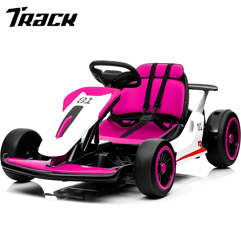 Track 7 24V Electric Ride-On Go Kart for Kids, 2x150W Powerful Motor, Drift Kart with 5 MPH Max Speed, High/Low Speed, Drift/Sports Mode, Battery-Powered Drifting Car for Children, Rosy