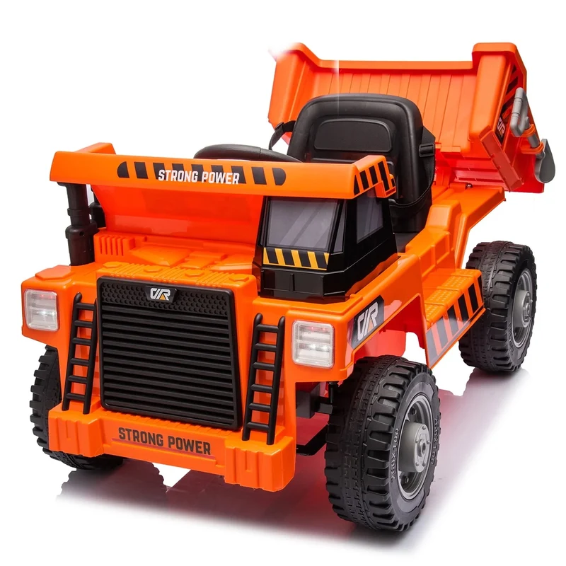 SUSIELADY 12V Kids Ride on Car, Ride On Truck with Dump Bed, Shovel, Phone stand, Ride on Construction Vehicle with Remote Control, Music, USB, Story