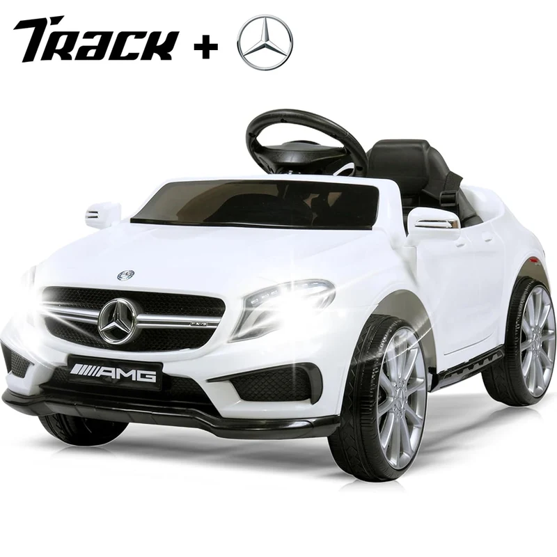 Track 7 6V Ride on Car, Licensed Mercedes Benz AMG GTR Battery Powered Electric Vehicle, w/Parent Remote, Wider Seat, LED Lights, 5-point Belt, MP3 Player, Smooth Start, White