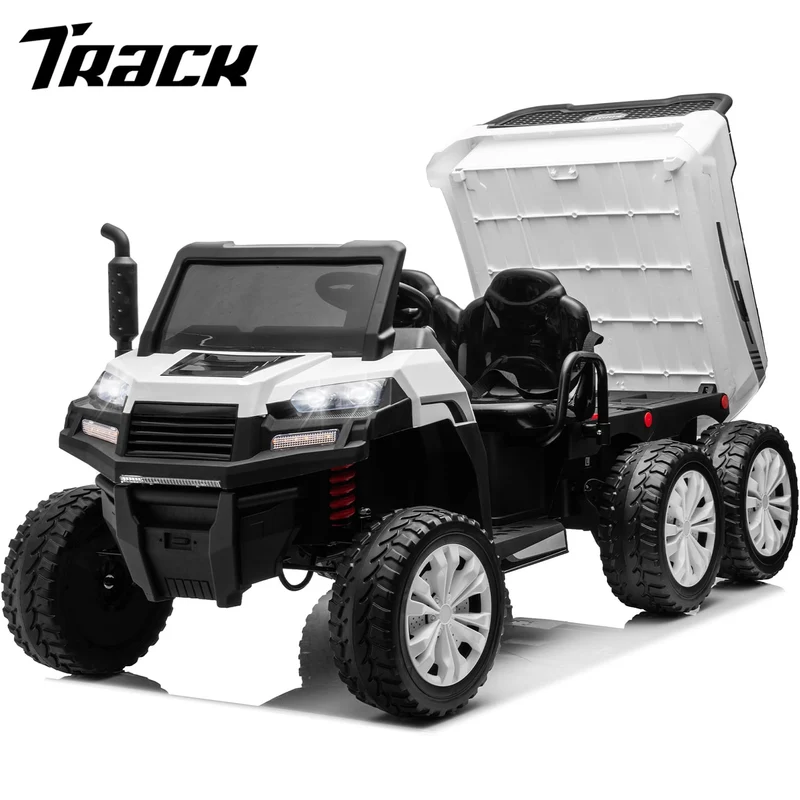 Track 7 24V Ride on Car, 2-Seater Ride On Dump Truck, 6 Wheels Electric Car with Remote Control, Music, Shift Lever, off-Road Ride on UTV, White