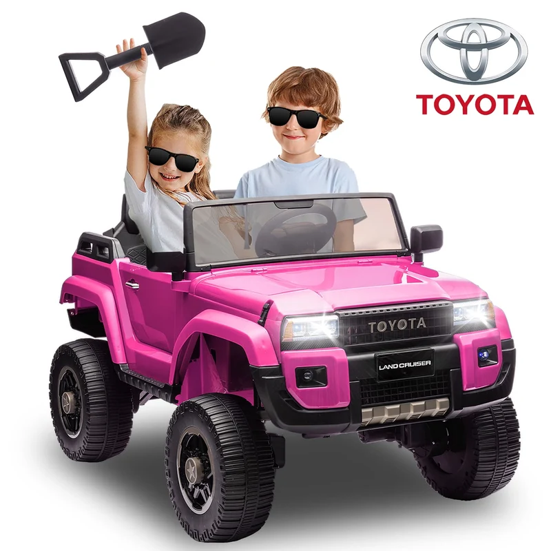 SUSIELADY 24V Kids Ride on Pickup, 2-seater Licensed Toyota LC250, with Shovel, Three-point Belt, Slow Start, Speed Adjustment, Bluetooth, Music, for Kids Aged 3+