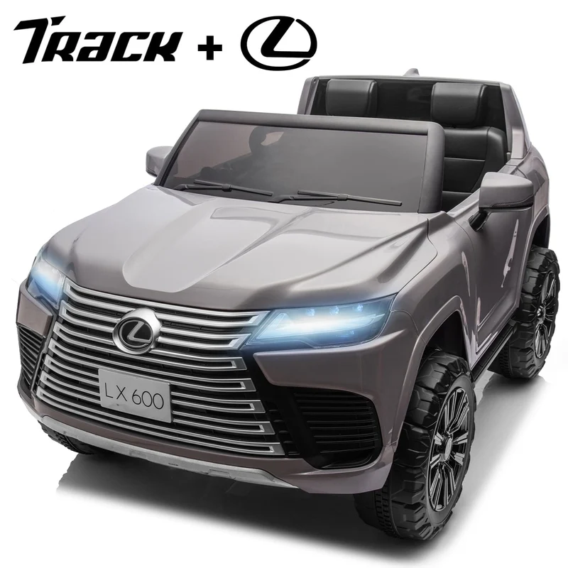 Track 7 24V 2 Seater Ride on Car, Licensed LEXUS LX600 Electric Car with Remote Control, 20" Width Seat, Bluetooth, LED Lights, Key Start, Portable Handle, 24V Ride on for Boys Girls Age 3+, Grey