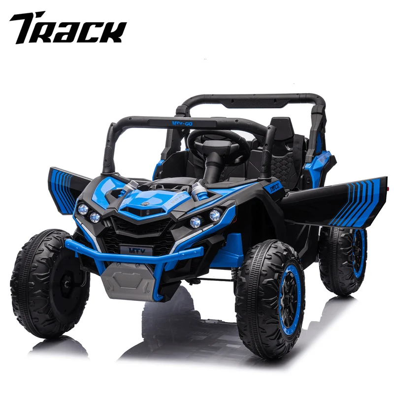 Track 7 24V Two-Seater Kids Ride On UTV W/Parents Remote Control,Four-Wheel Suspension,Slow Start,Anti-collision bar,Storage space,Music,USB,Bluetooth,Volume control,LED lights for Kids 3+, Blue