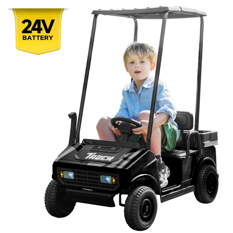 SUSIELADY 24V Kids Ride on Car, Ride on Truck, Electric Golf Cart with Ceiling, 18.5" Large Seat with Armrests, Rear Storage Box, Remote Control, Music, for Kids Aged 3+