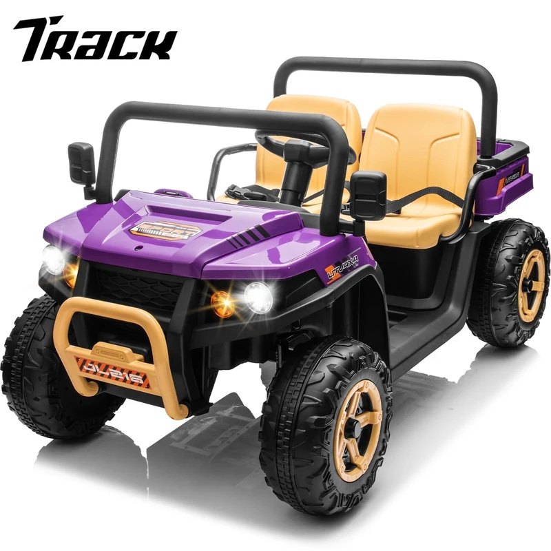 Track 7 24V 2 Seater Ride on Car, 25.79" Width Large Seat, 24V Ride On UTV w/Remote Control, Automatic Tipping Bucket, Bluetooth, Portable Handle, Electric Car Truck for Boys Girls Age 3+, Purple