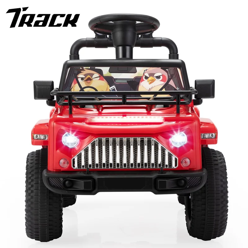 Track 7 6V Kids Ride on Truck Car, Electric Vehicles Battery Powered Cars for Toddlers with Spring Suspension, LED Lights, MP3, Bluetooth Off-Road Truck , Red