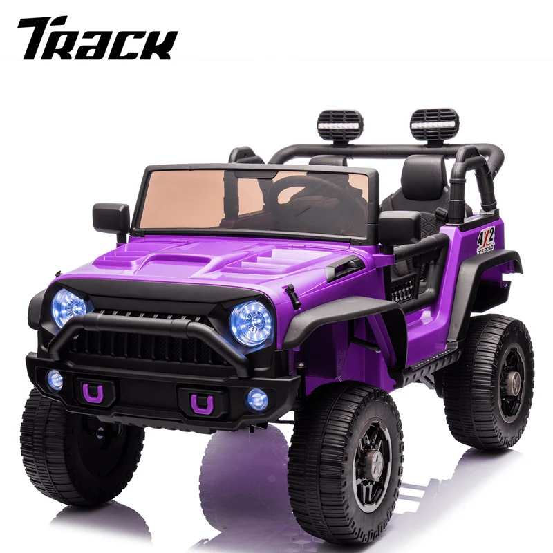 Track 7 24V Two-Seater Kids Ride-On Truck, Parents Control, 4WD Suspension, LED/MP3/Bluetooth, 2 Seat Belts, Ages 3+, Purple