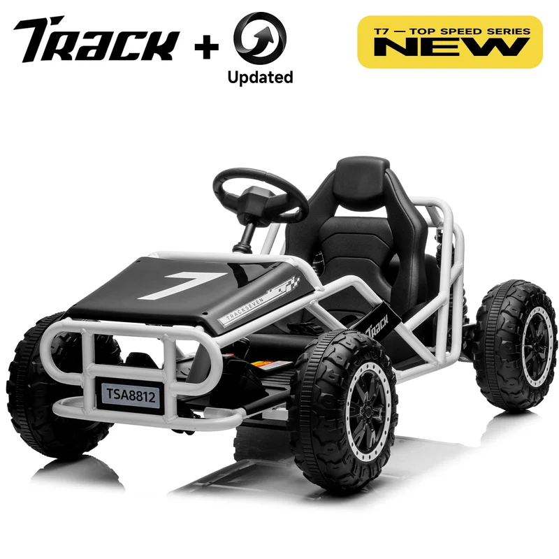 Track 7 24V Electric Go Kart, Racing Go Kart, Independent Electronic Brake Foot Pedal, Durable Full Steel Frame, 7 Mph Max Speed Electric Go Kart, 24V Outdoor Ride On Car for Kids Age 6+, Black