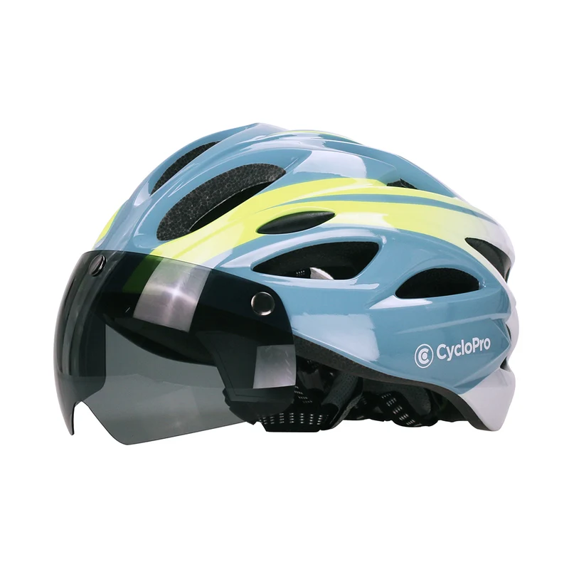 Celmetto in bicicletta con visiera blu e gialla - Avventura