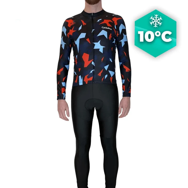 Outfit per ciclismo autunnale rosso e blu - Origami+