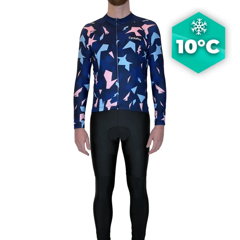 Outfit per ciclismo autunnale rosa e blu - Origami