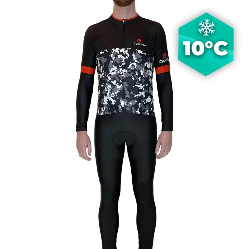 Outfit ciclistico in autunno nero e rosso - militare