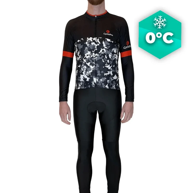 Outfit da ciclismo invernale nero e rosso - militare