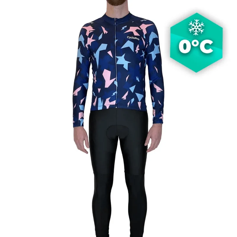 Outfit per ciclismo invernale rosa e blu - Origami