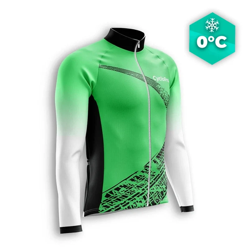 Lungo jersey ciclistico invernale verde - traccia+