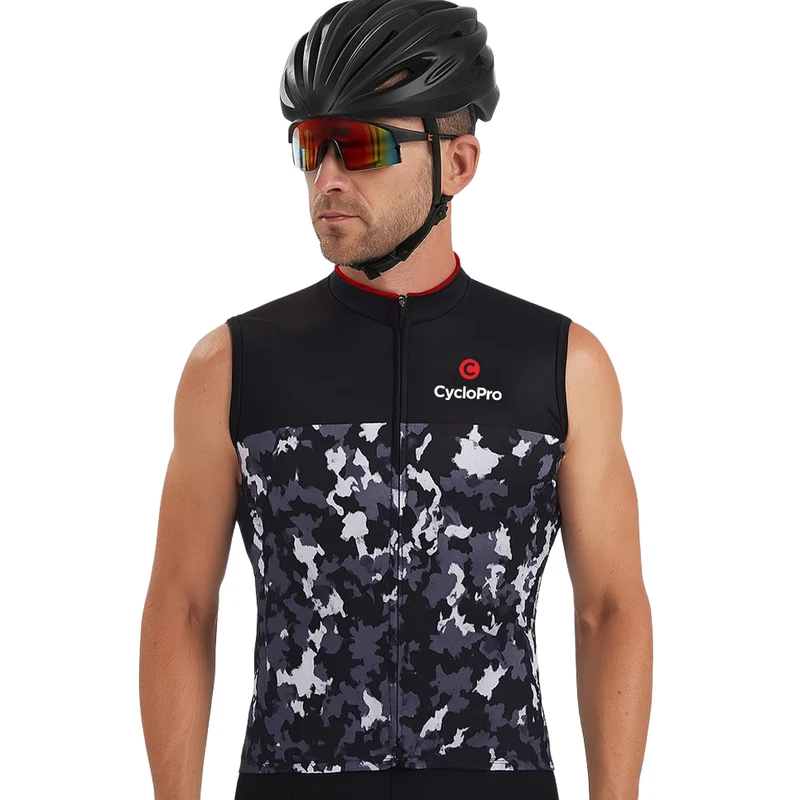 Maglia ciclistica senza maniche in bianco e nero - militare
