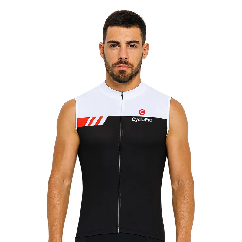 Maglia ciclistica senza maniche in bianco e nero - Performance