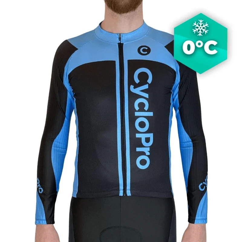 Maglia ciclistica lunga blu - inverno - flash+