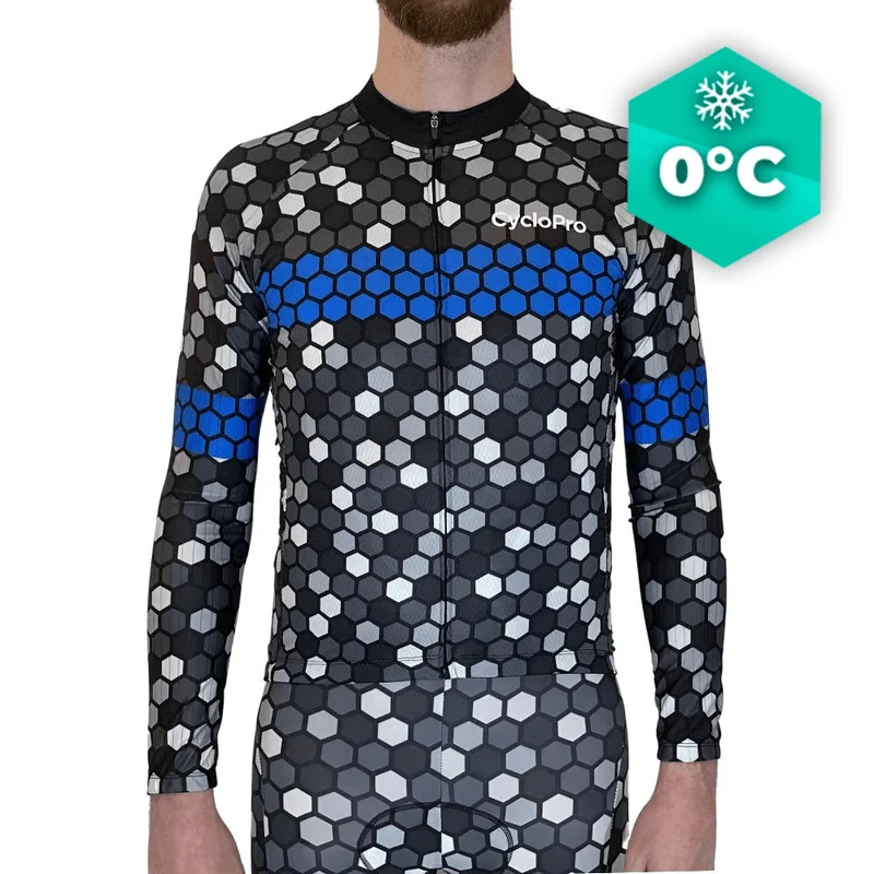 Maglia ciclistica lunga blu - inverno - atmosfera+