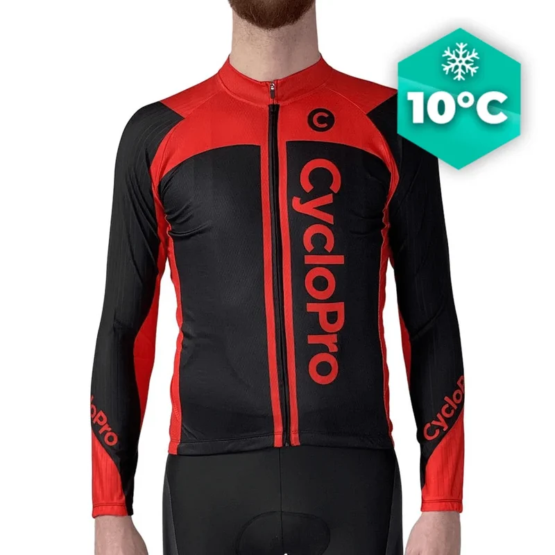 Maglia ciclistica rossa lunga - autunno - flash+