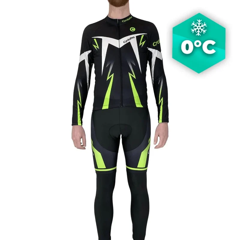 Outfit per ciclismo invernale nero e verde - Comfort+