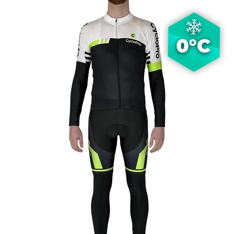 Outfit da ciclismo invernale bianco e verde - Pro+