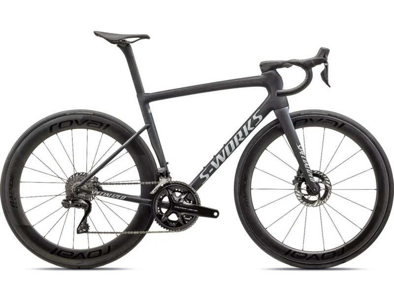 Specialized TARMAC SL8 S-Works DI2 SATIN CARBON / VIAVI CYNAN BLUE / VIAVI SILVER-BLUE PEARL FADE / GLOSS METALLIC WHITE SILVER